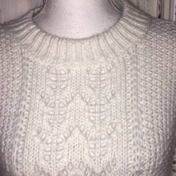 ASOS Crew Neck Long Bell Sleeves Cropped Open Knit White Popover Sweater Size 4 - Picture 5 of 11
